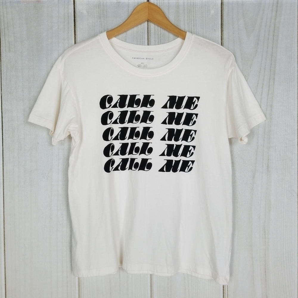 American Eagle White Graphic Tee Call Me